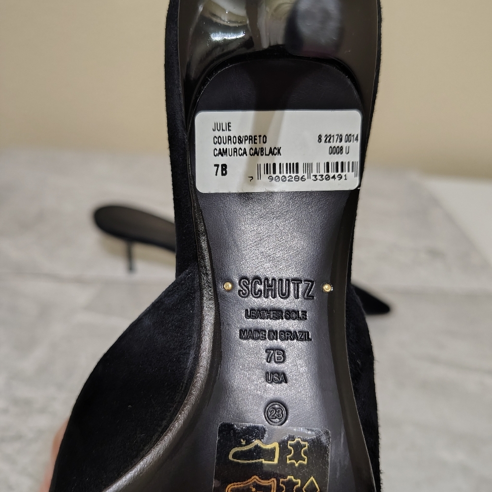 Schutz Julie Black Suede Pointed Toe Mule Heels Size 7 - Picture 9 of 10